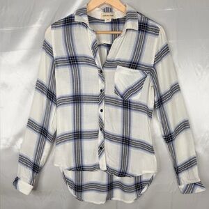 Cloth & Stone Plaid Button Front Lightweight Top Blue White‎ Rayon XS